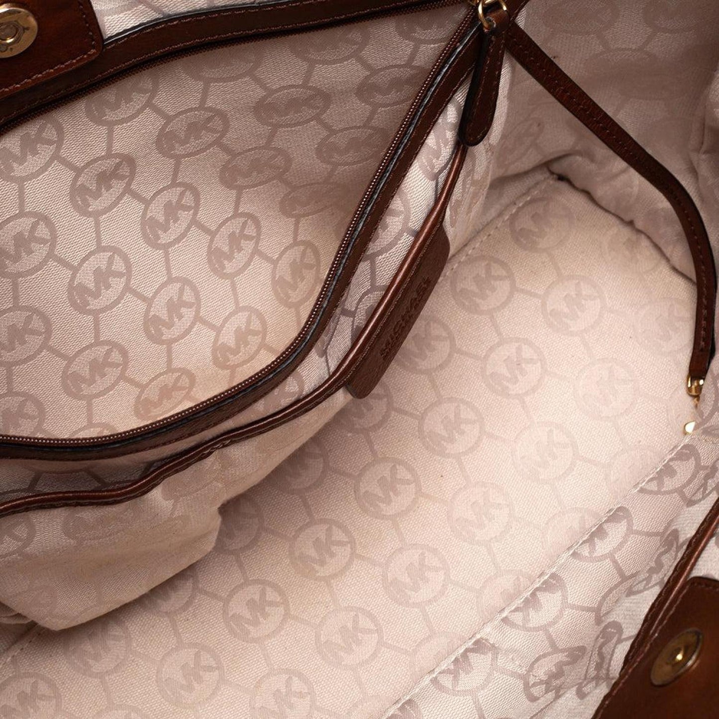 Michael Michael Kors Brown/beige Printed Canvas Rope Handle Tote