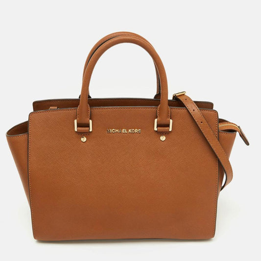 Michael Kors Brown Saffiano Leather Large Selma Satchel