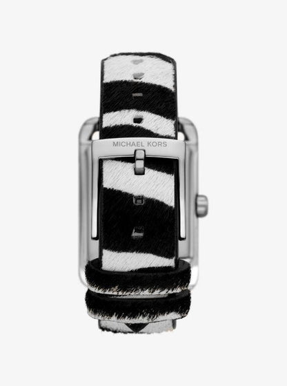 Monroe Silver-Tone and Zebra Print Calf Hair Watch