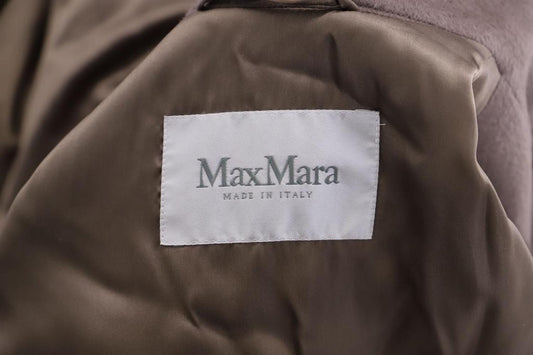 Long Jacket with Faux Fur Collar in Brown Alpaca Fibre