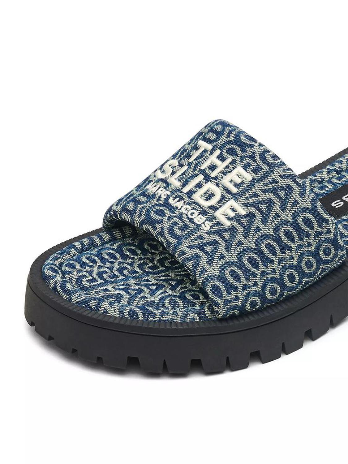 The Slide Denim Monogram Sandals