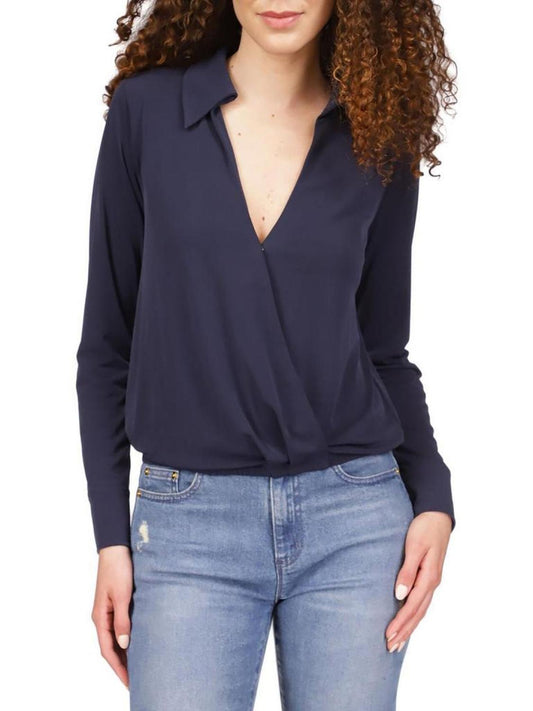 Womens Collared Long Sleeve Wrap Top