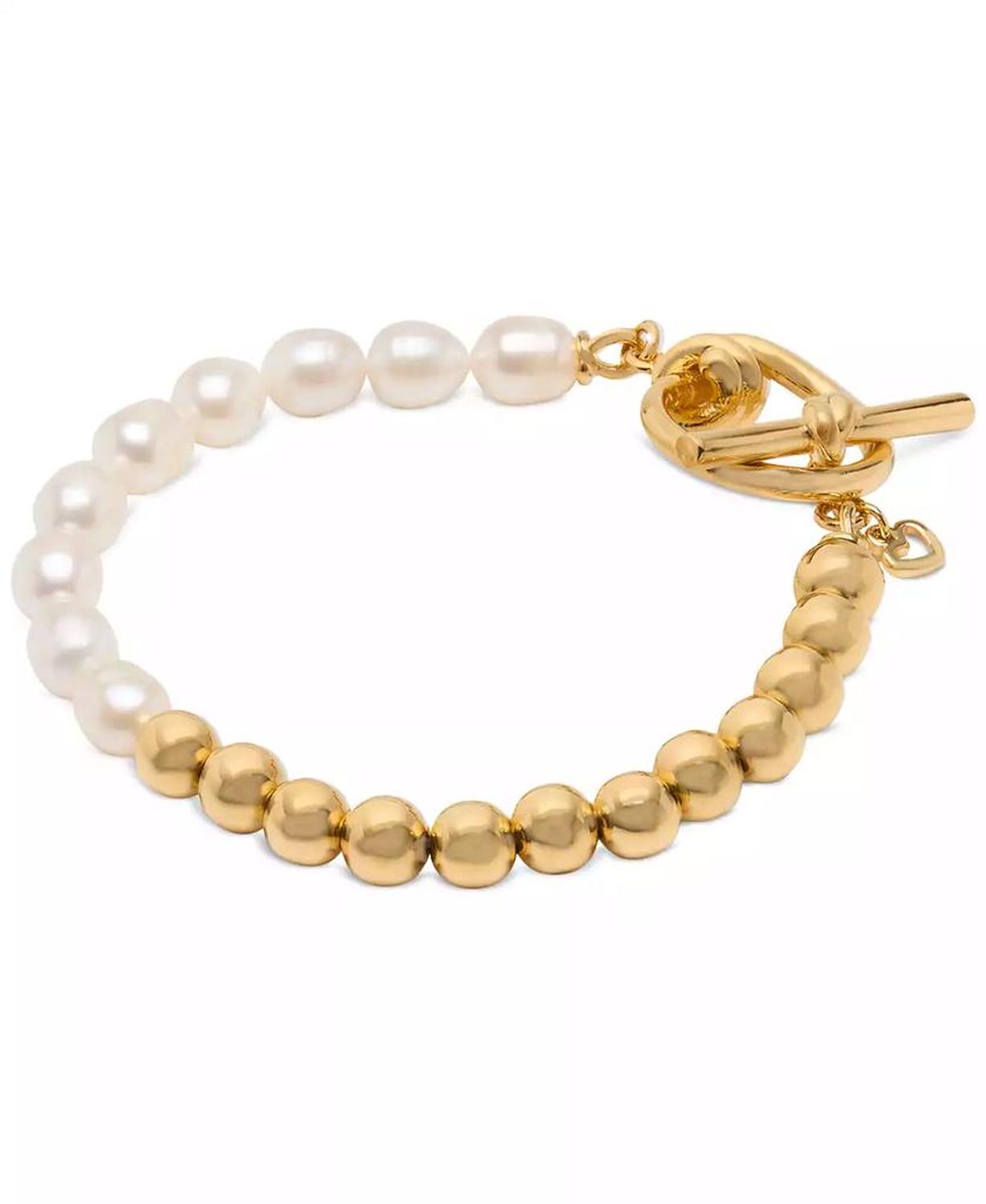 Gold-Tone Freshwater Pearl Beaded Flex Bracelet