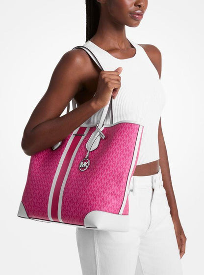 Eva Large Signature Logo Stripe Tote Bag