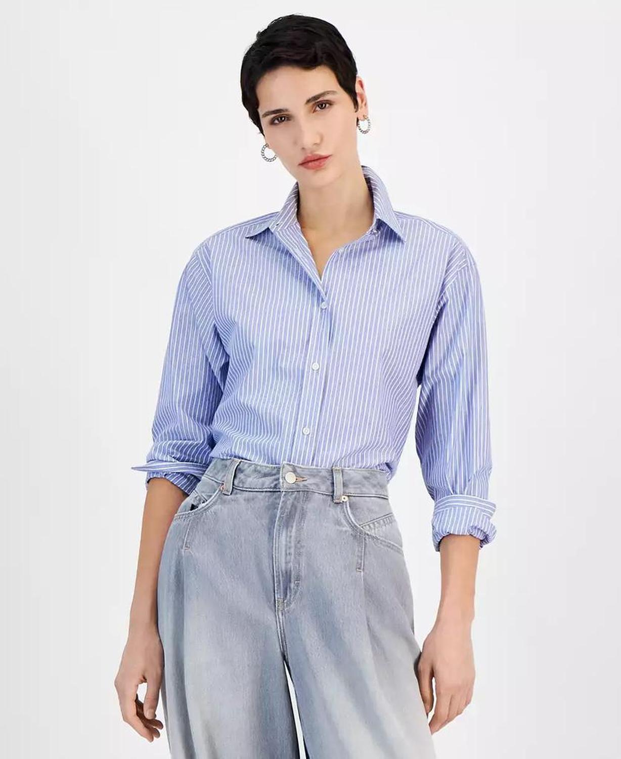 Women's Slouchy Denim Pleated Wide-Leg Pants