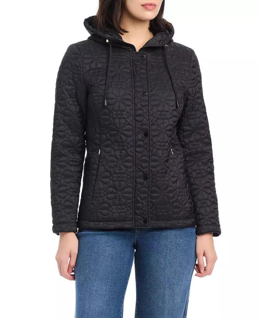 Women's Short Spade Flower Quilted Jacket W/ Hood