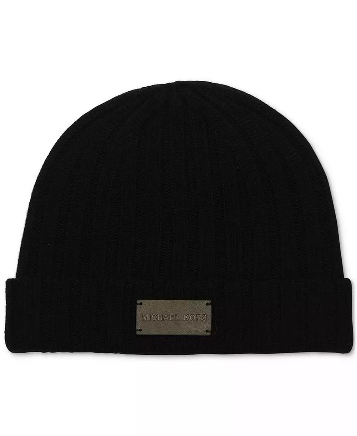 Men's Leather Patch Ribbed Beanie