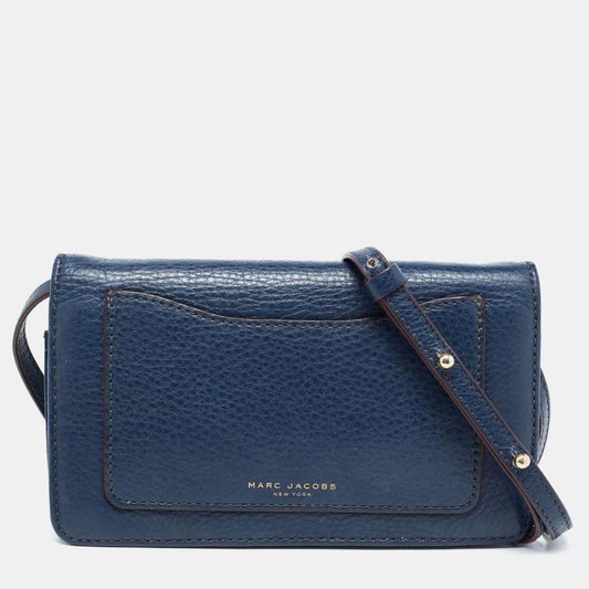 Marc Jacobs Navy Leather Recruit Wallet On Strap