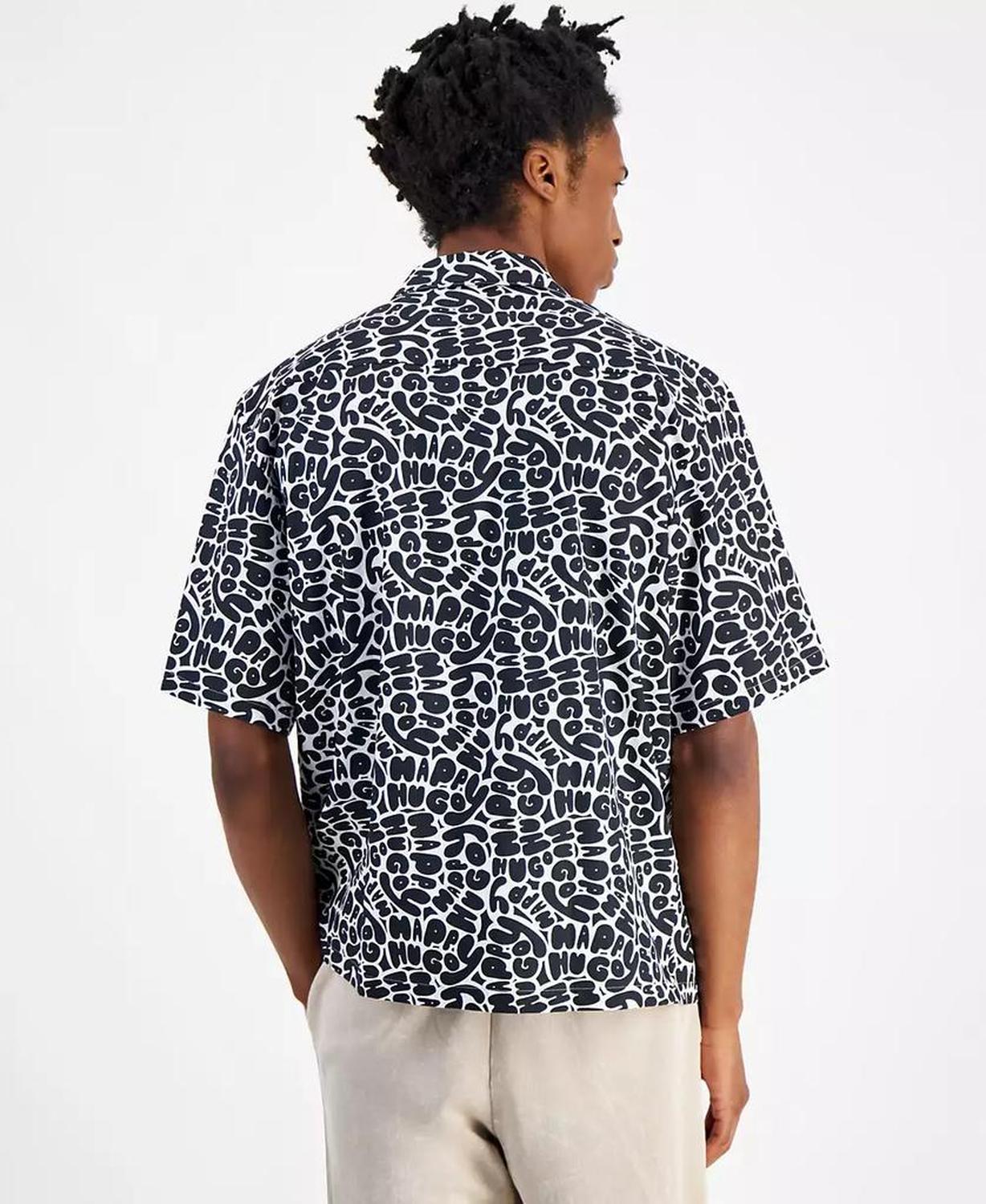 Men's Eligino Relaxed Fit Short Sleeve Button Front Logo Camp Shirt