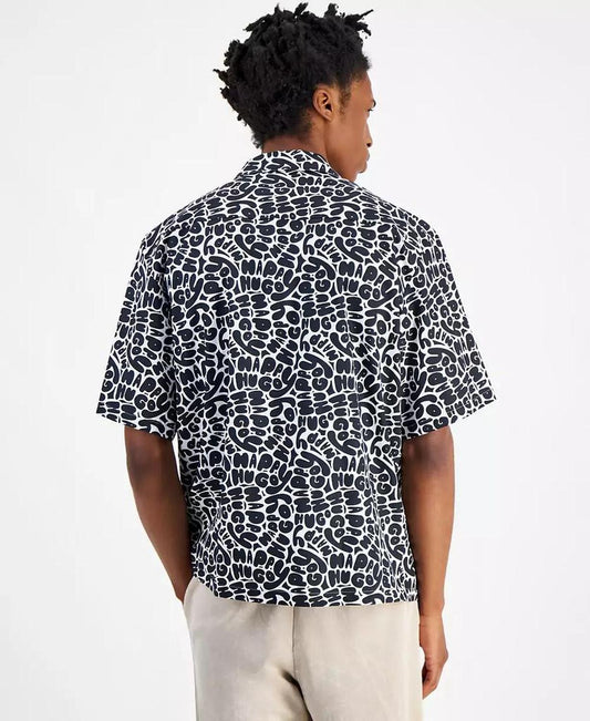 Men's Eligino Relaxed Fit Short Sleeve Button Front Logo Camp Shirt
