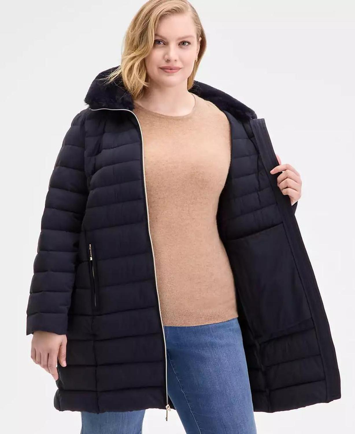 Plus Size Faux-Fur-Trim Hooded Puffer Coat