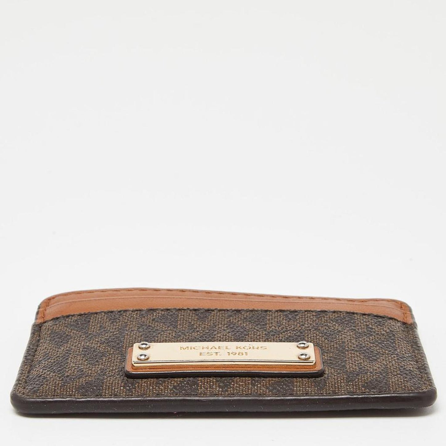 Michael Kors Beige/brown Signature Coated Canvas And Leather Card Case