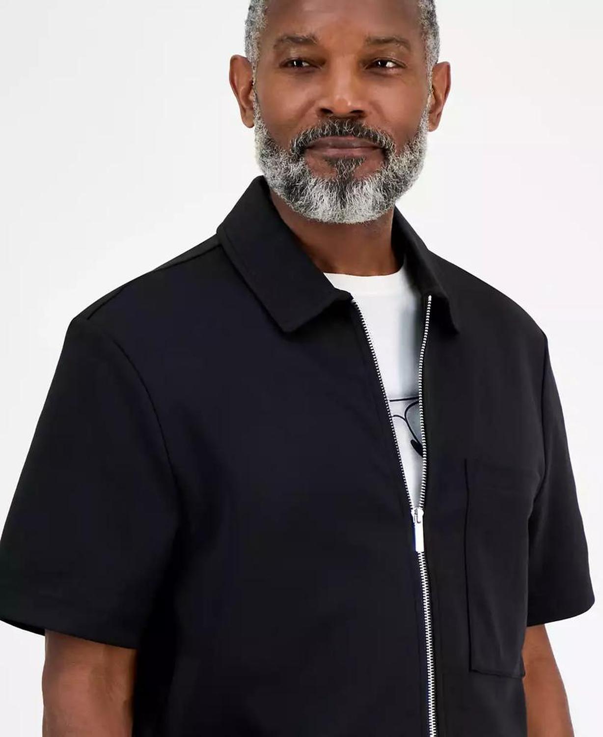Men's Double Knit Zipper Short-Sleeve Shirt