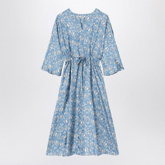 S Max Mara Women's blue Midi Silk Dress With Floral Print