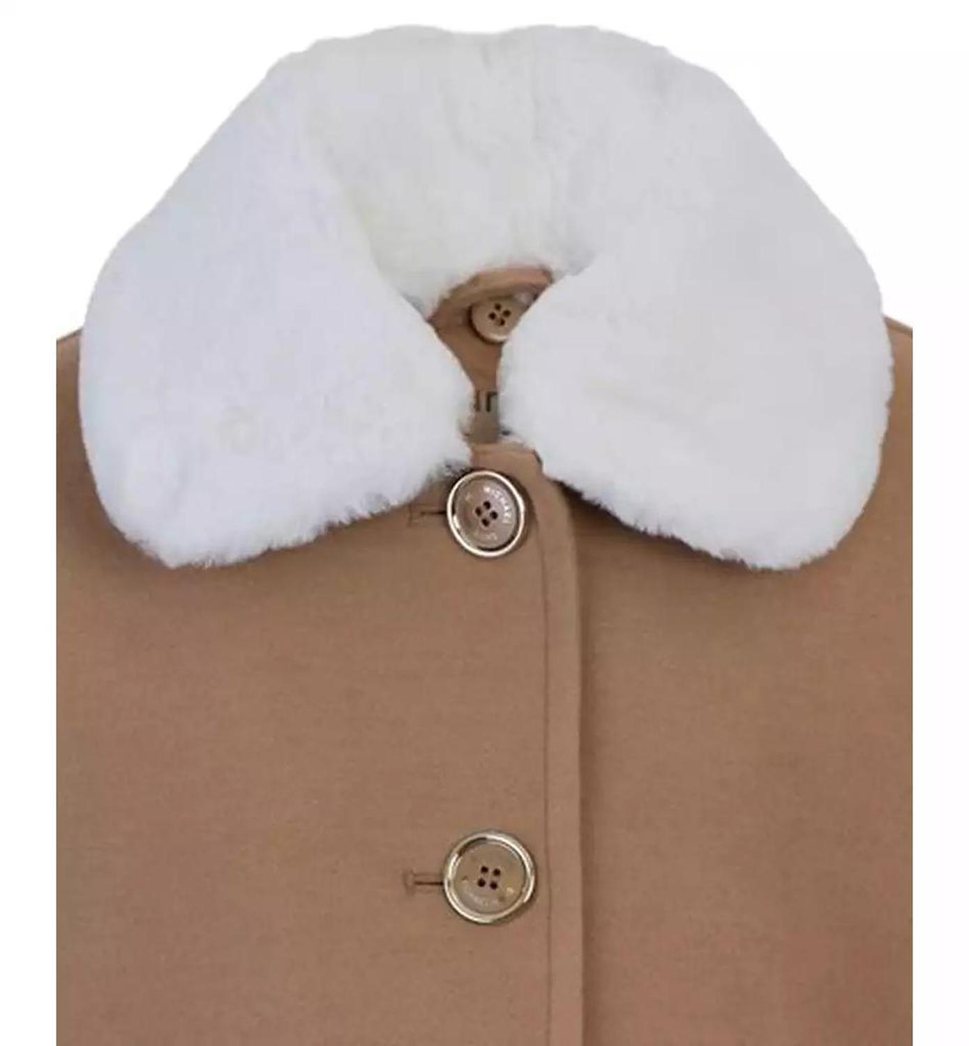 Toddler and Little Girls Faux Wool Hooded Collar Jacket