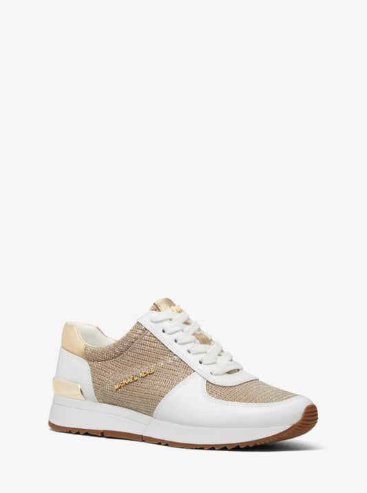 Allie Leather and Glitter Chain-Mesh Trainer
