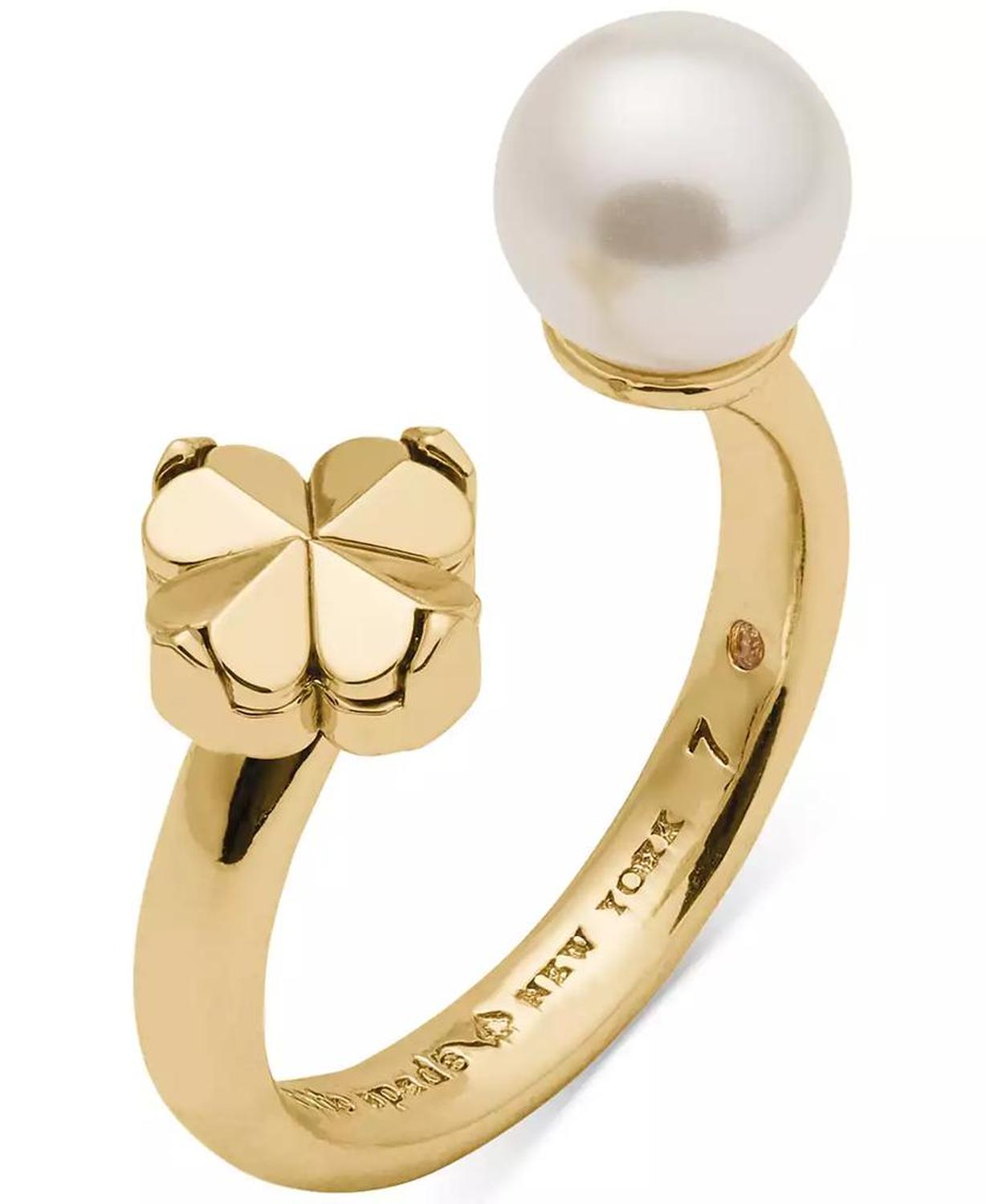 Imitation Pearl and Cubic Zirconia Flower Ring