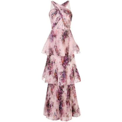 Pleated Chiffon Tiered Halter Gown