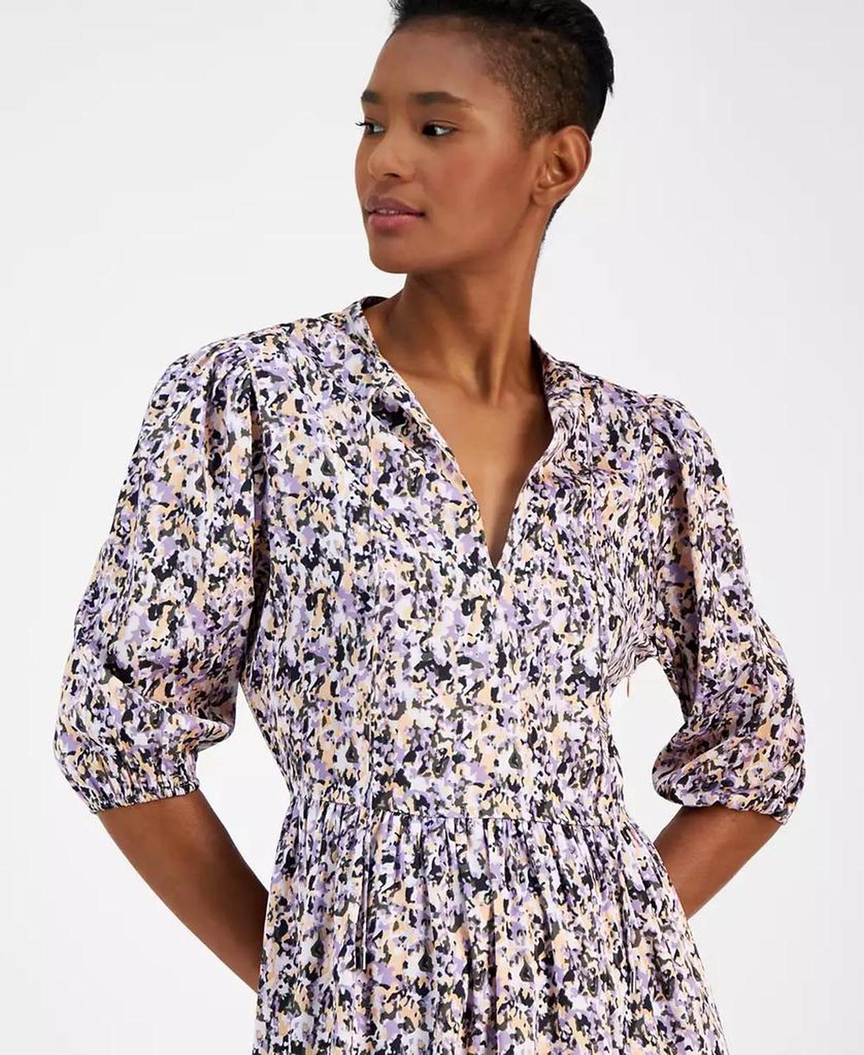 Women's Dorena Printed Tie-Neck A-Line Dress