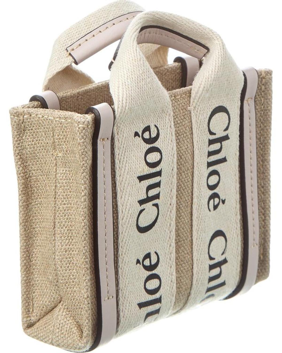Chloé Woody Nano Canvas & Leather Tote
