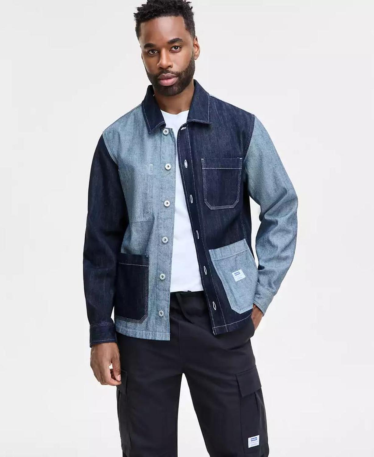 Men's Eberse Relaxed Fit Two-Tone Button-Front Denim Shirt Jacket