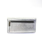 Michael Kors Womens Metallic Grain Leather Flap Wallet Silver Tone