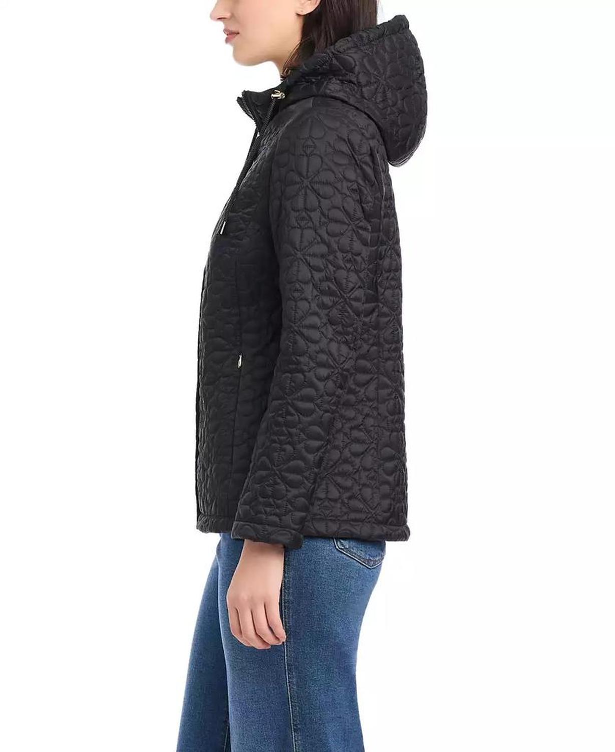 Women's Short Spade Flower Quilted Jacket W/ Hood