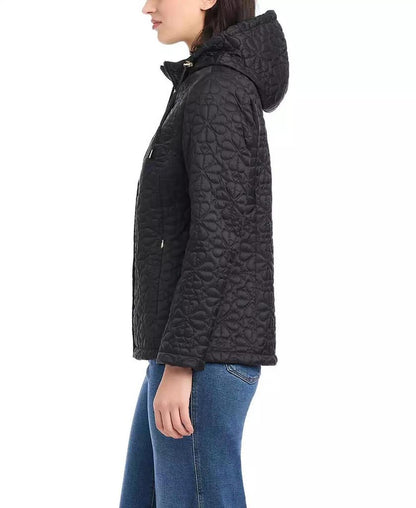Women's Short Spade Flower Quilted Jacket W/ Hood