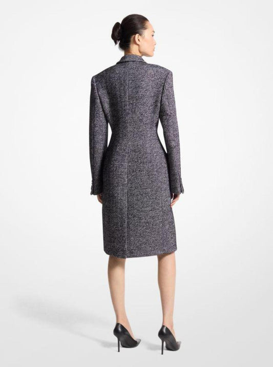 Herringbone Tweed Double-Breasted Carved Coat