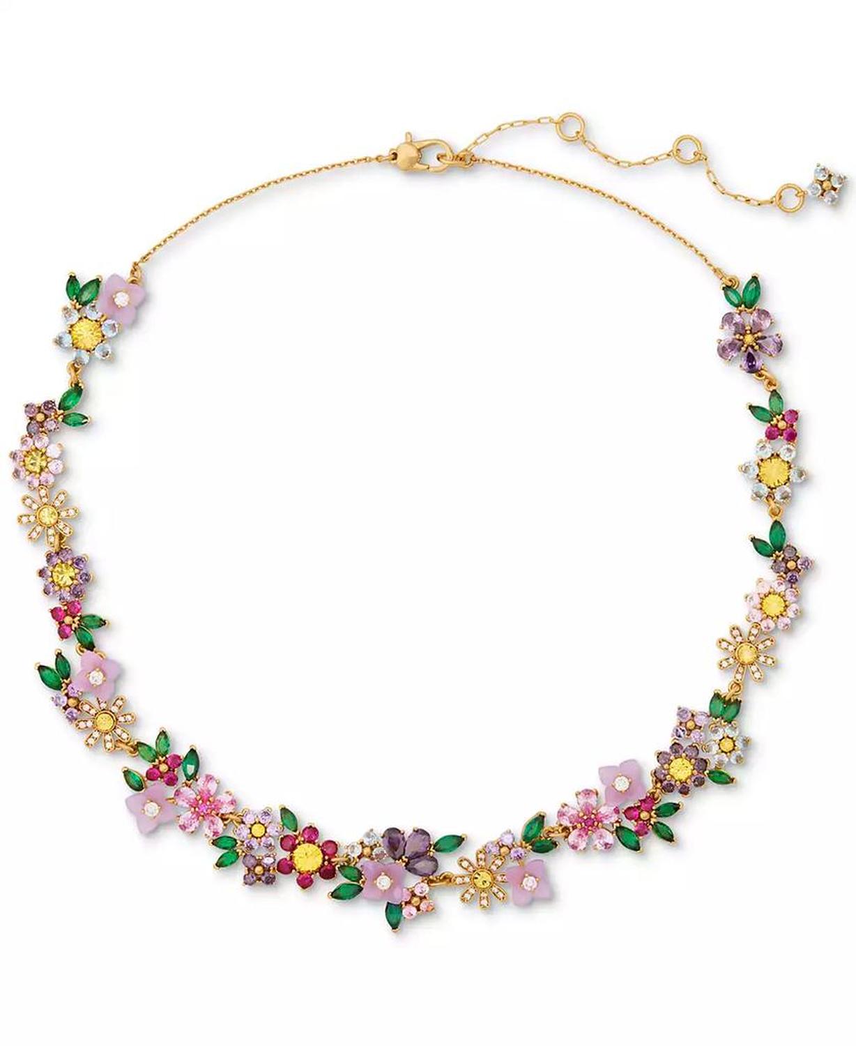 Gold-Tone Stone & Cubic Zirconia Bursting Blooms Statement Necklace, 16" + 3" extender