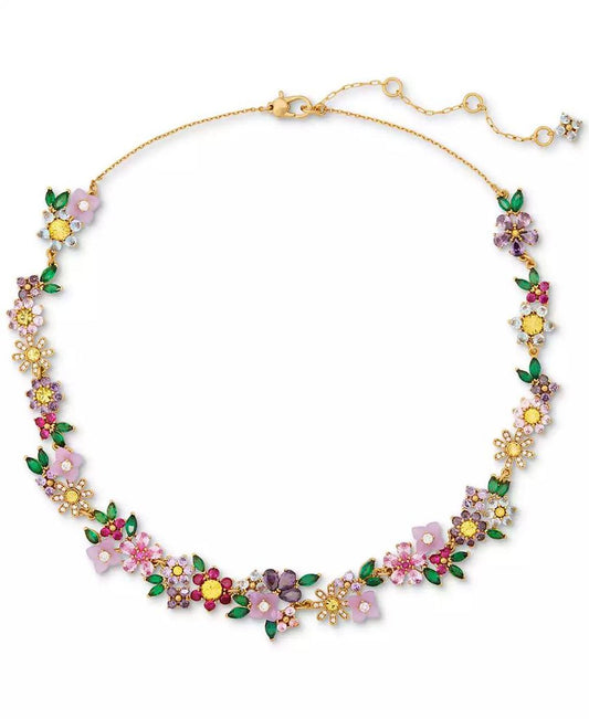 Gold-Tone Stone & Cubic Zirconia Bursting Blooms Statement Necklace, 16" + 3" extender
