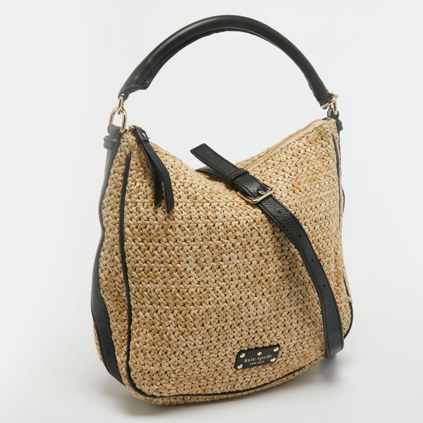 Kate Spade  Woven Straw And Leather Cobble Hill Hobo