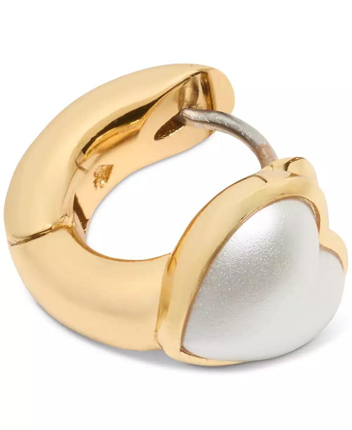 Gold-Tone Small Cubic Zirconia Heart Huggie Hoop Earrings, 0.51"