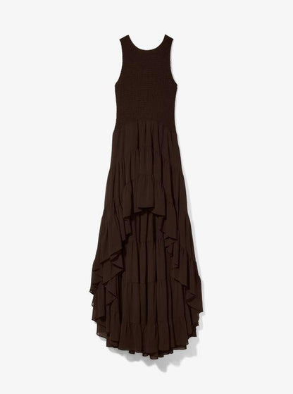 Georgette Smocked High-Low Dress
