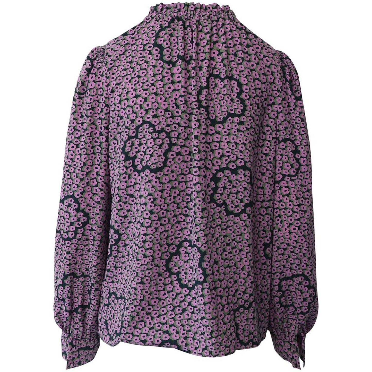 Floral Blouse with Peasant Sleeves in Purple Silk