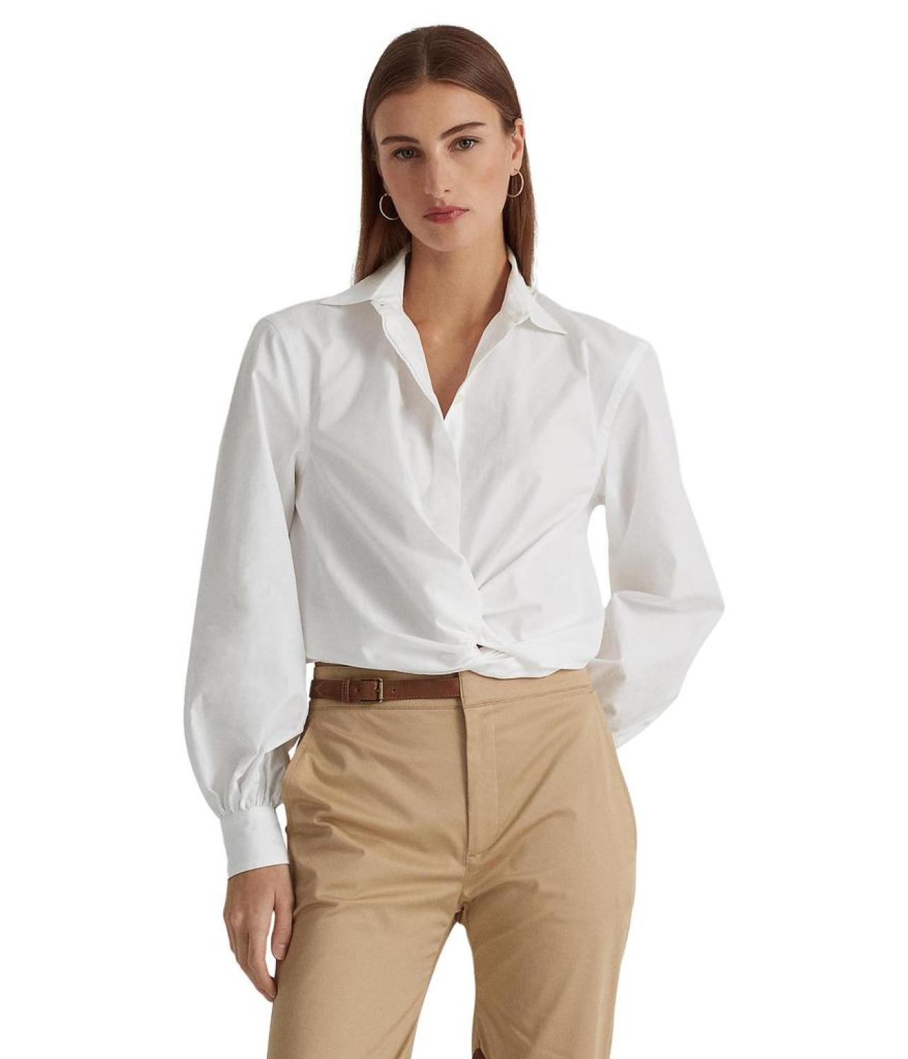 Twist-Front Broadcloth Cropped Shirt