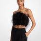 Feather Embellished Crepe Tube Top