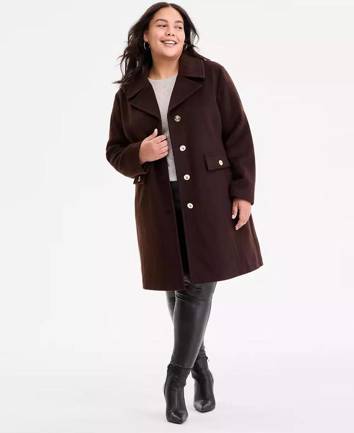 Plus Size Collared Button-Front Coat, Exclusively at Macy's