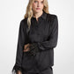 Feather Trim Satin Pajama Shirt