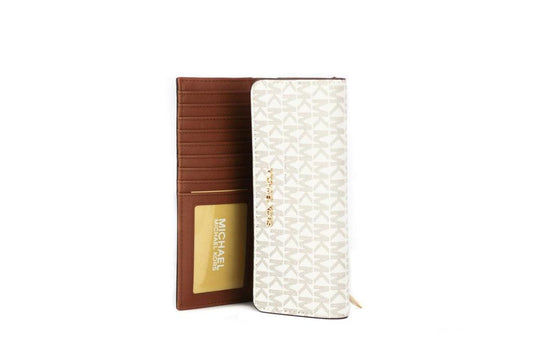 Michael Kors Jet Set Travel Leather Large Trifold Wallet Clutch Women's ivory