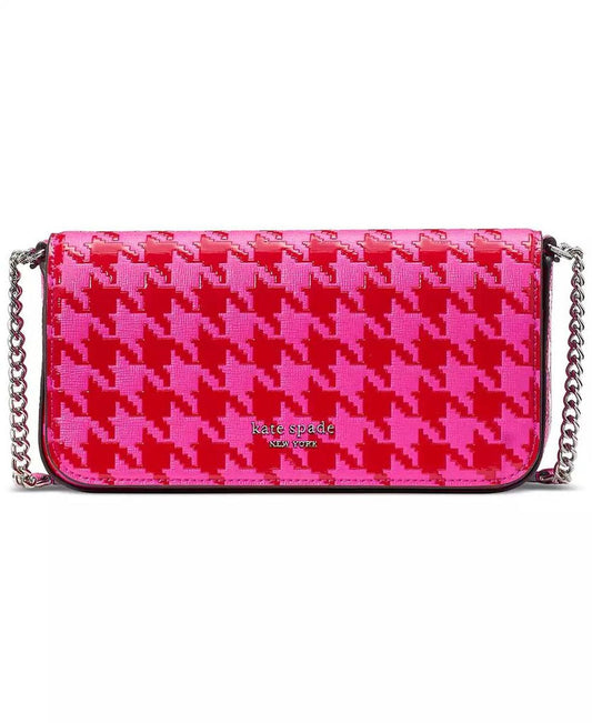 Devin Houndstooth Saffiano Leather Flap Chain Wallet