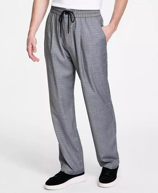 Men's Plaid Straight-Fit Pull-On Trousers
