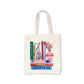 Women's Canvas Bookshelf Book Tote Bag In Beige
