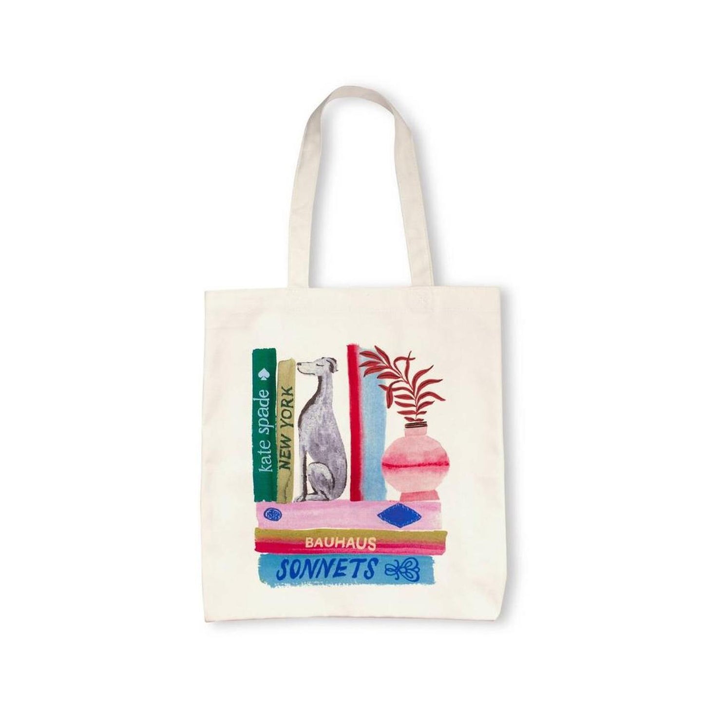 Women's Canvas Bookshelf Book Tote Bag In Beige