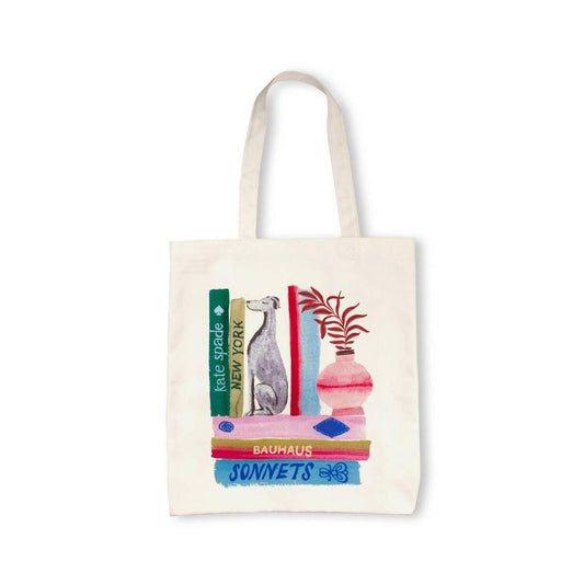 Women's Canvas Bookshelf Book Tote Bag In Beige
