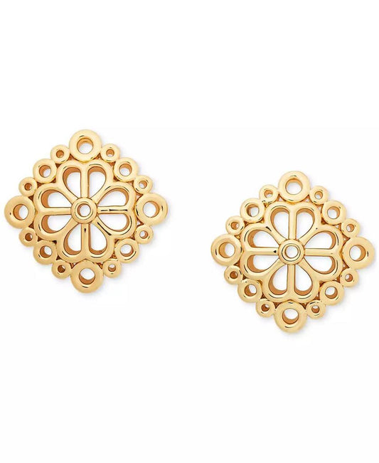 Gold-Tone Spade Flower Lace Stud Earrings