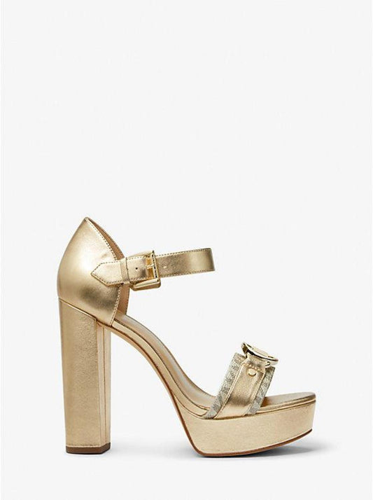 Rory Metallic Leather and Signature Logo Platform Sandal