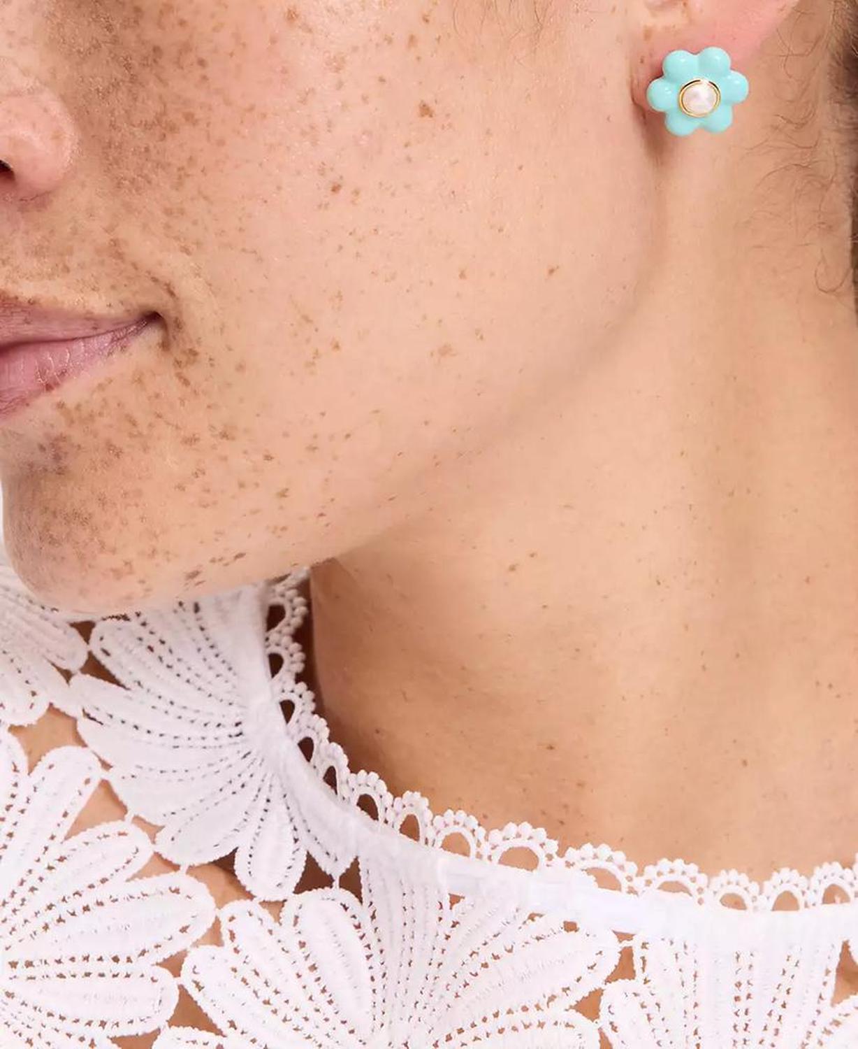 Gold-Tone Petal Puff Floral Stud Earrings