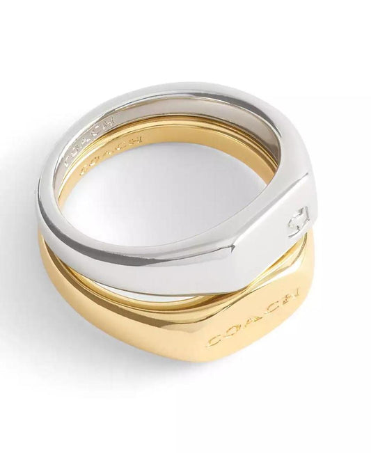 Two Tone Signature Signet Duo Ring Set