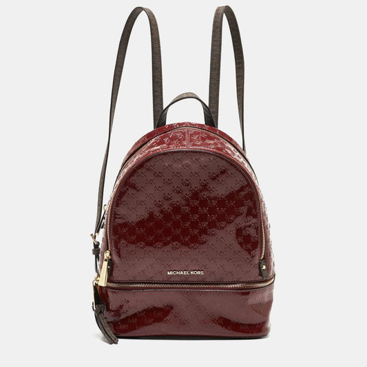 Michael Kors Signature Embossed Patent Leather And Coated Canvas Rhea Backpack